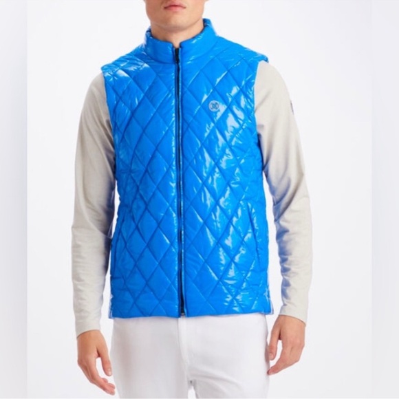 G/Fore Quilted Polished Nylon Wool Lined Puffer Vest in Blue NWT Mens Size Small - Picture 1 of 12